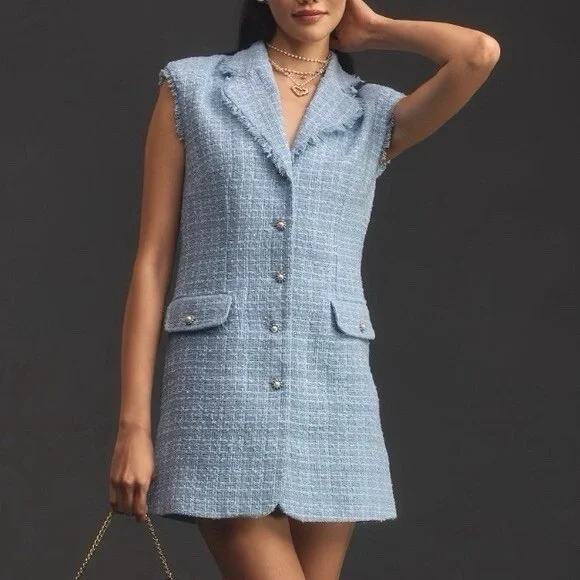 Maeve | Dresses | Maeve Anthropologie Stylish Sleeveless Blue Tweed Dress |  Poshmark